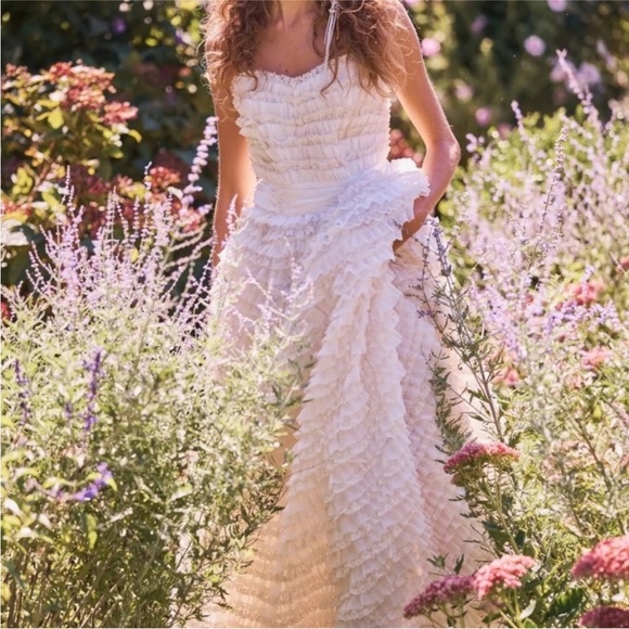 LOVESHACKFANCY STRAPLESS RUFFLE BEACH WEDDING DRESS SIZE 2 - Picture 10 of 13